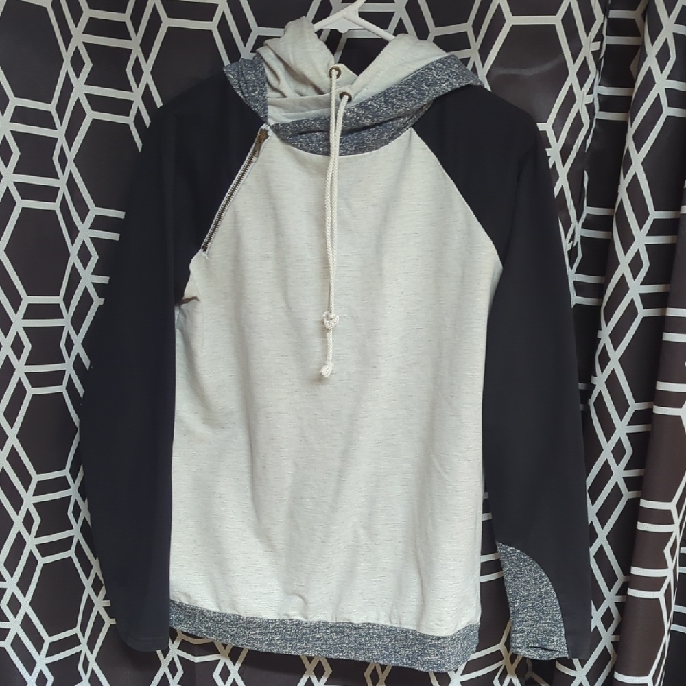 Black and Gray Hoodie with Drawstring